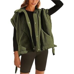 Olive Green Women's Sherpa Vest